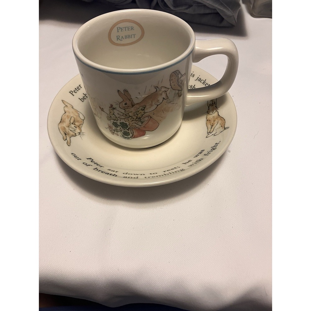 Vintage Wedgwood Peter Rabbit Coffee Mug and Saucer Gooseberry‎
